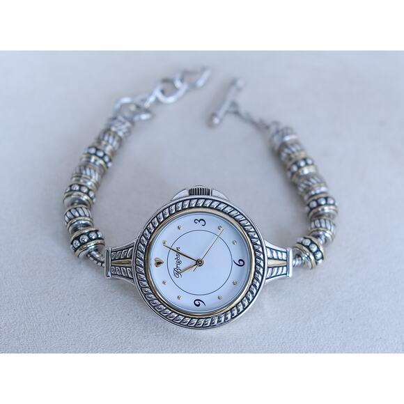 Brighton Solana Heights Charm Watch Two Tone Gold Silver Toggle Clasp 7-8" Works - Picture 1 of 9